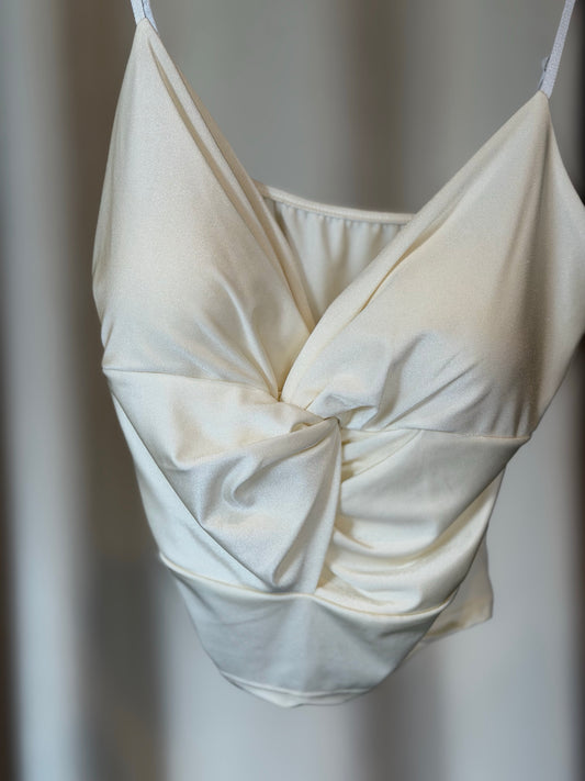 Top crop avorio satinato in taglia unica 2553