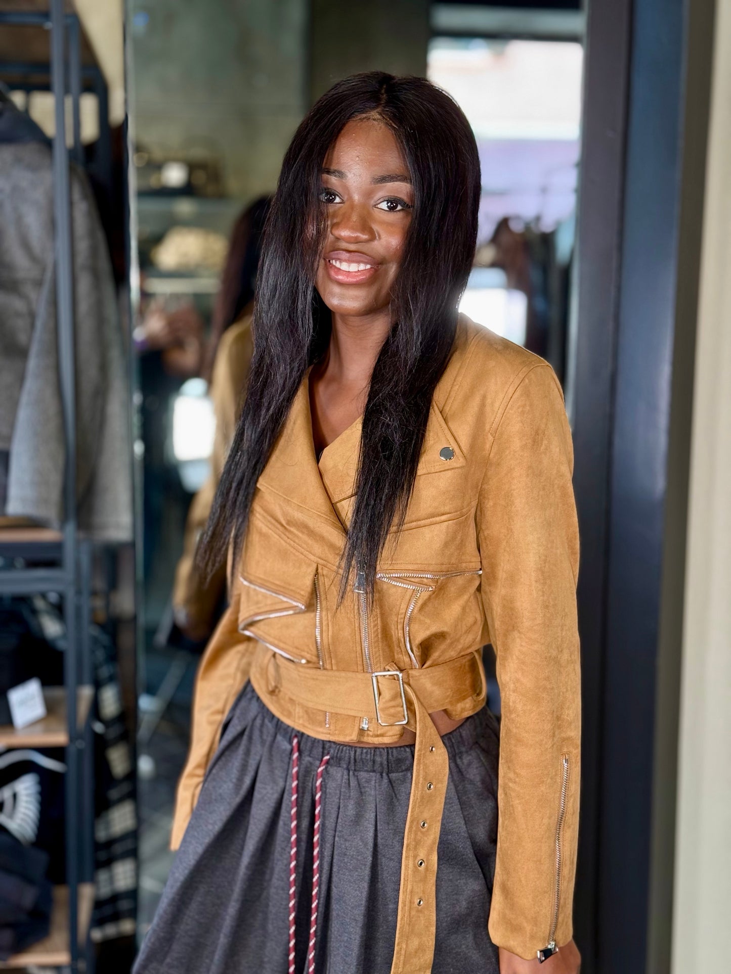 Giubbino chiodo effetto suede cuoio in taglia unica 2274