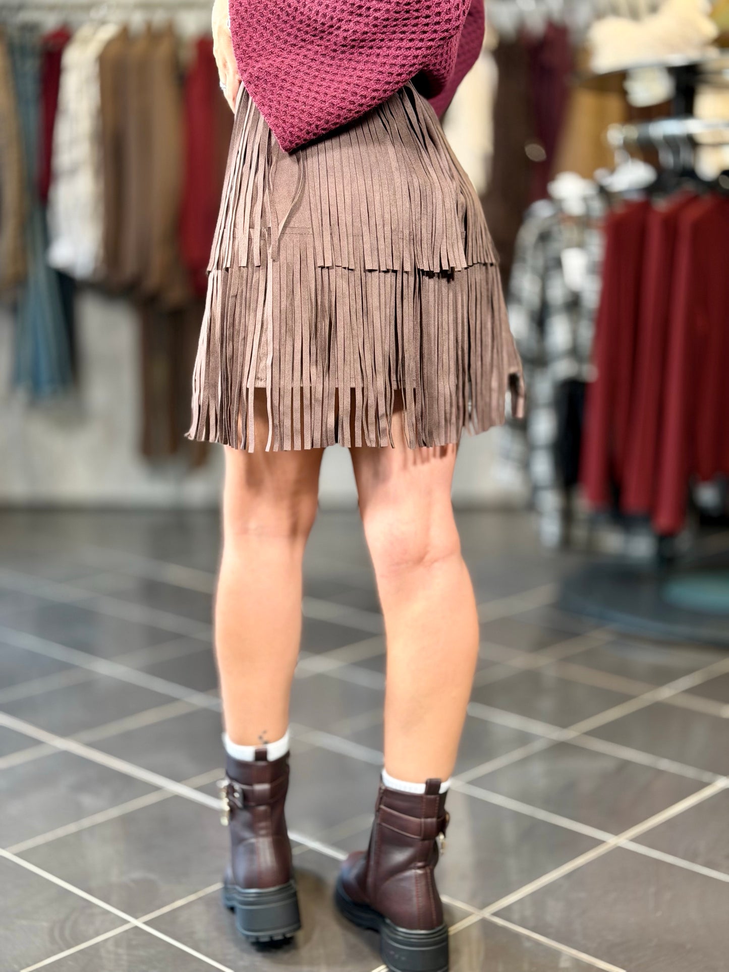 Gonna marrone con frange effetto suede in taglia unica 2188