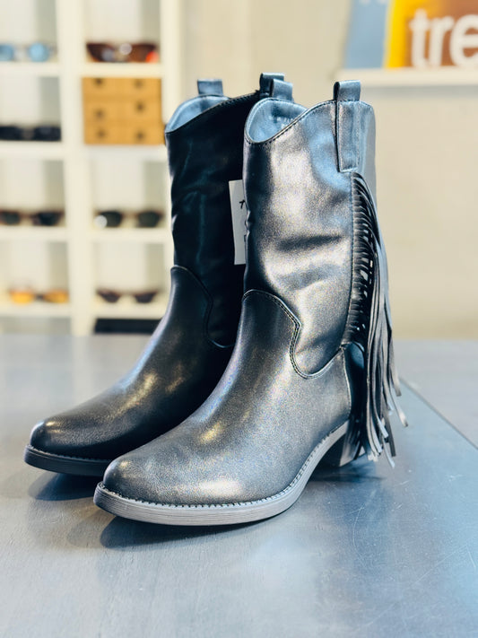 Texano nero in similpelle con frange 2076