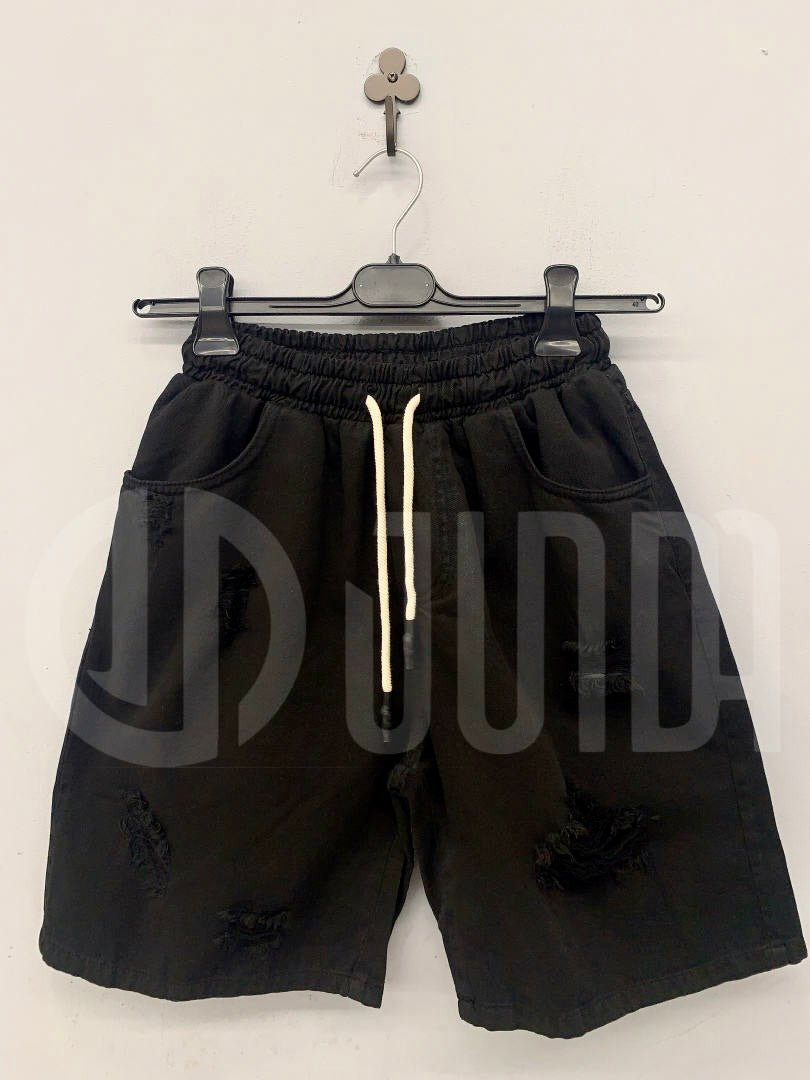 Bermuda nero con coulisse e strappi 2352