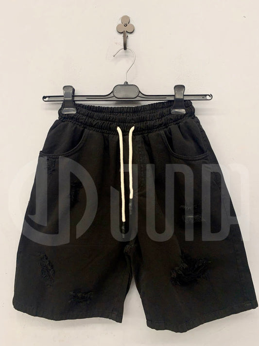 Bermuda nero con coulisse e strappi 2352