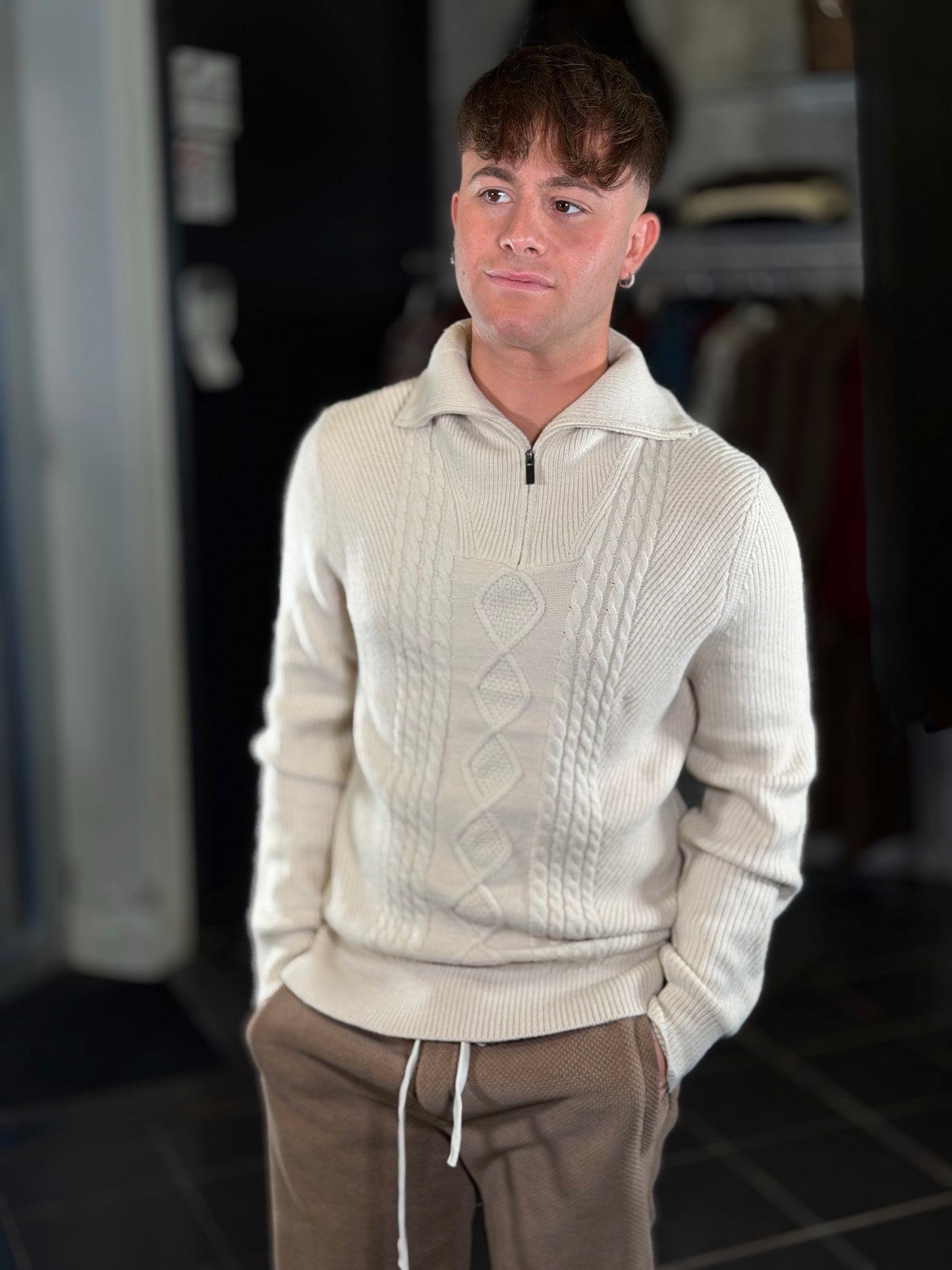 Maglione con mezza zip beige 2481