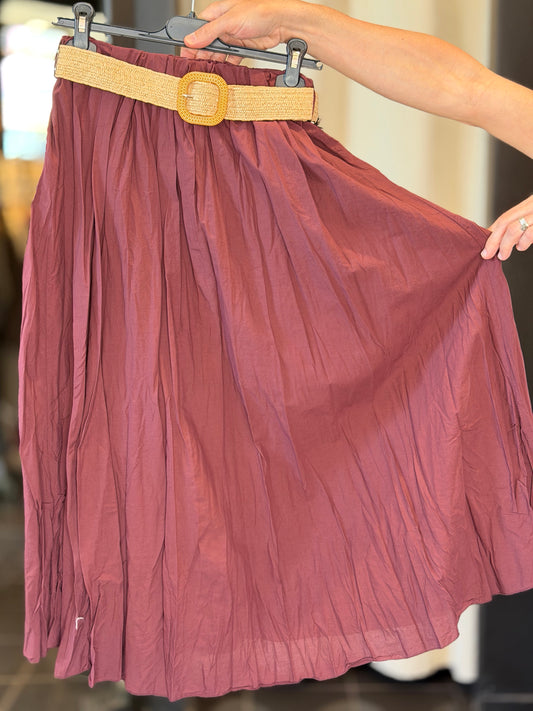 Gonna midi bordeaux con cintura in taglia unica 2851