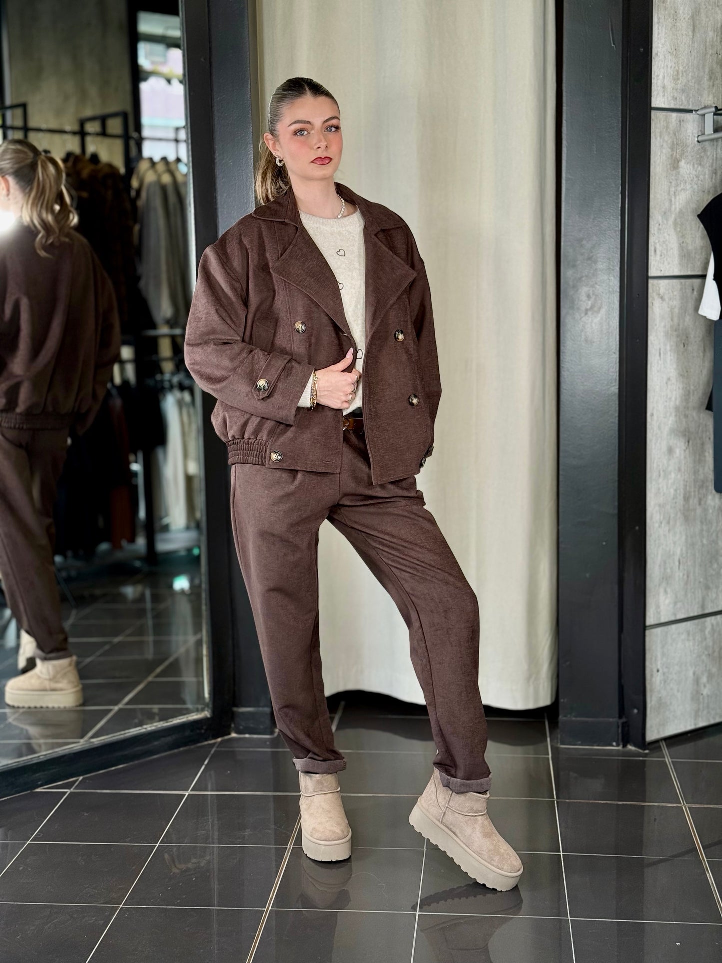 Pantalone marrone Slim effetto suede con cintura in taglia unica 2200