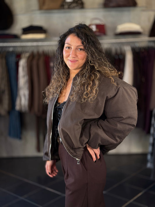 Bomber oversize crop marrone testa di moro in taglia unica 2439