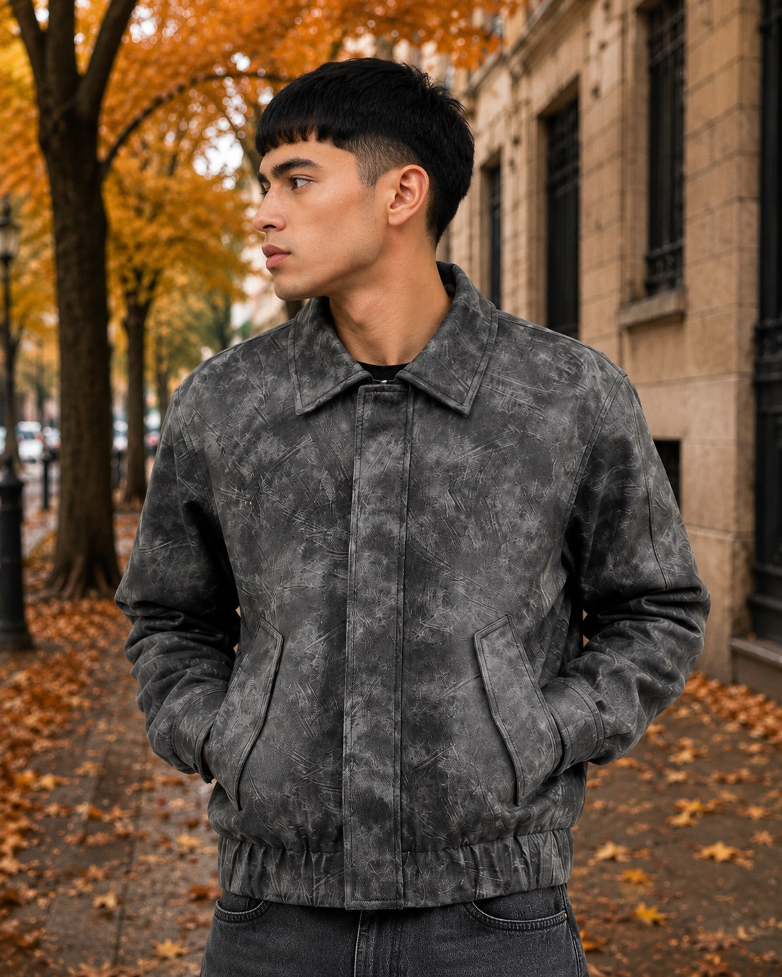 Giubbino bomber in similpelle effetto vintage grigio