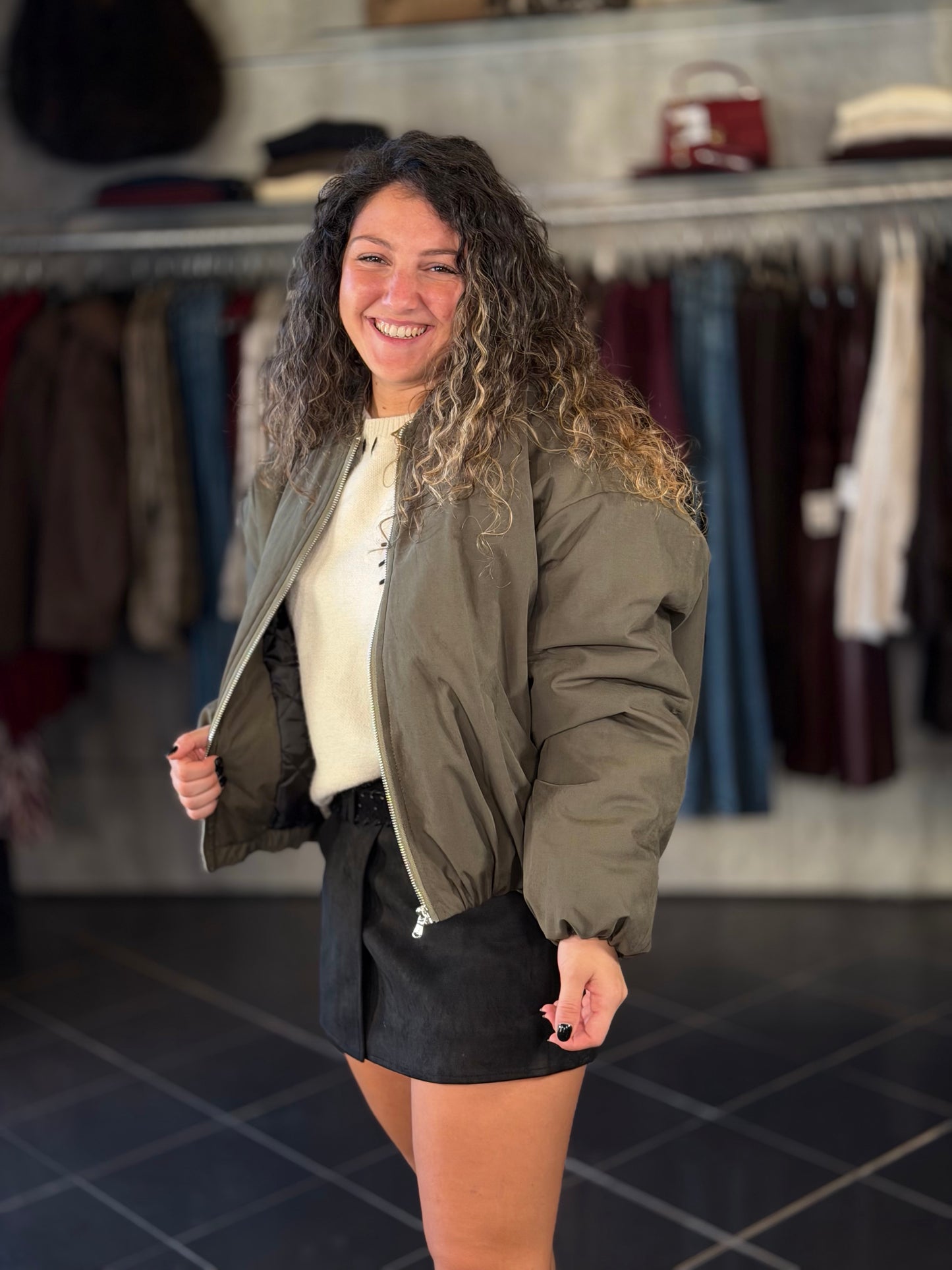 Bomber oversize verde militare in taglia unica 2438