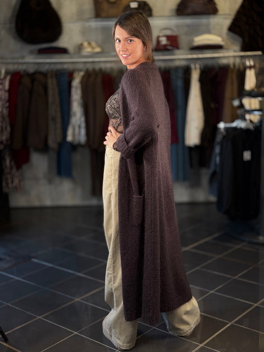 Maxi cardigan marrone lungo in taglia unica 2429