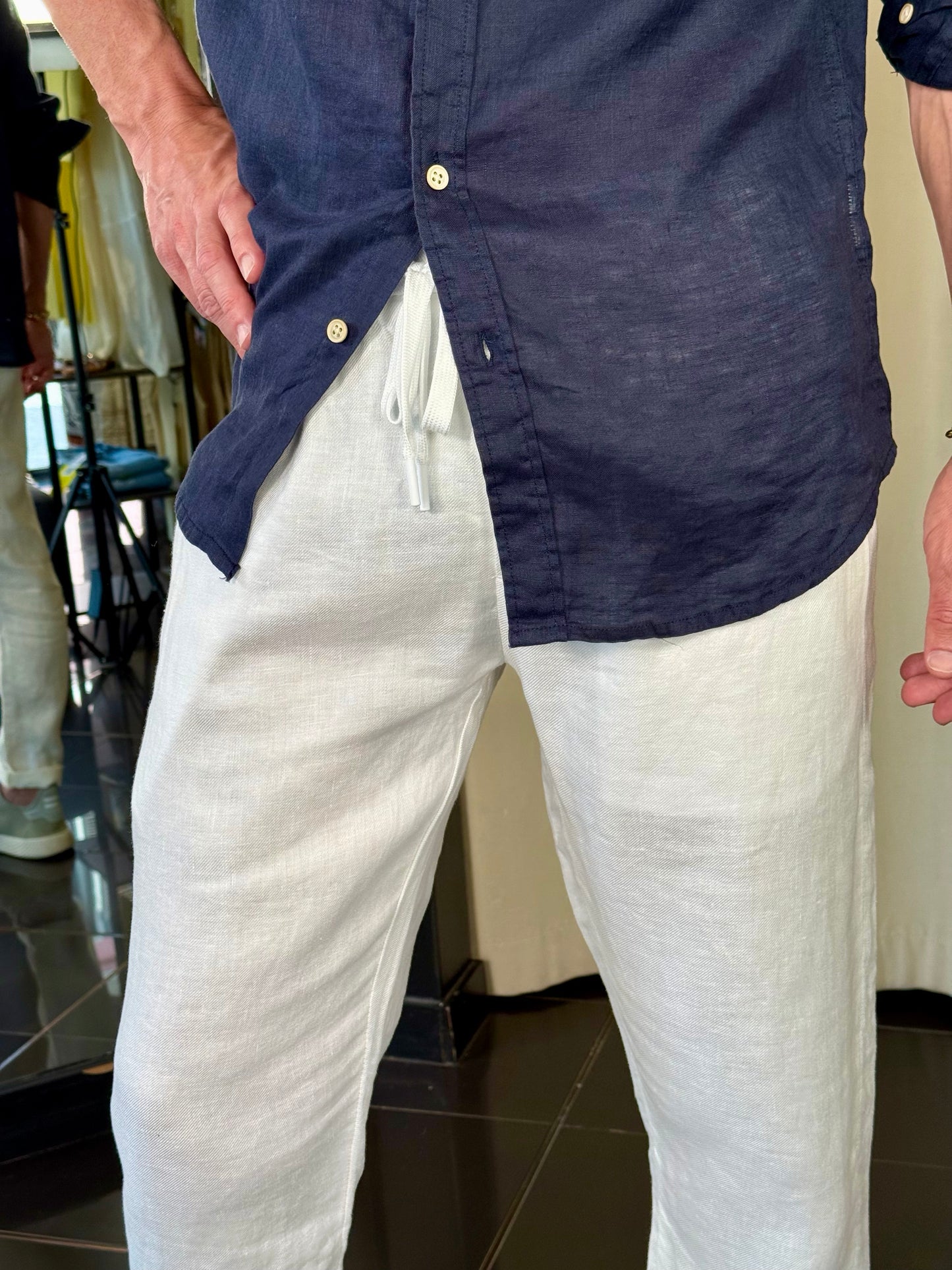 Pantalone in lino bianco con coulisse 755