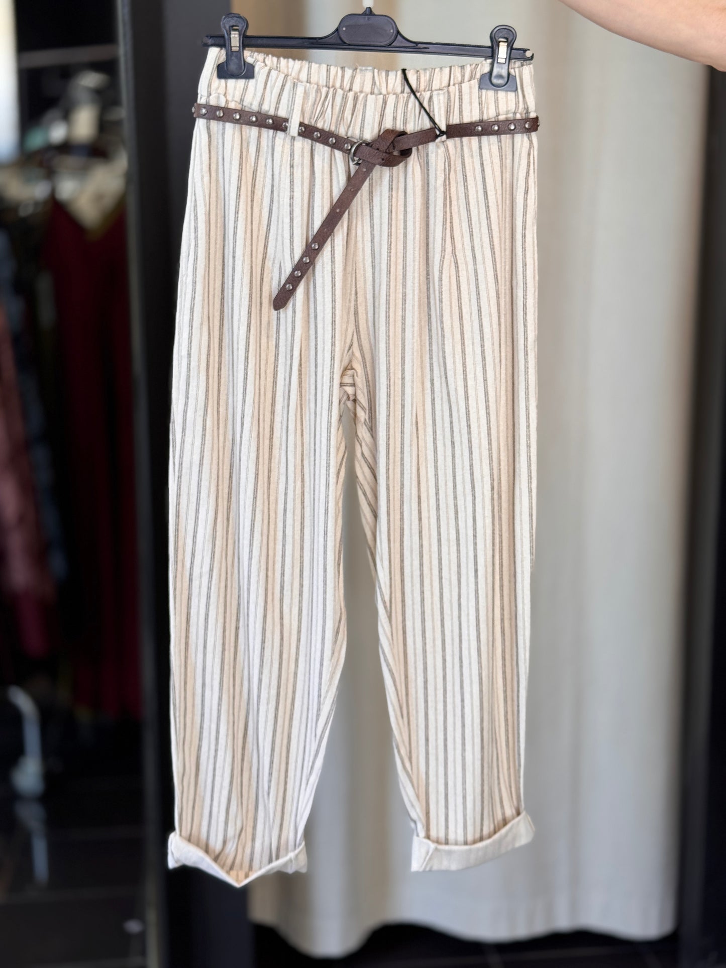 Pantalone Slim a righe marrone in taglia unica 2726