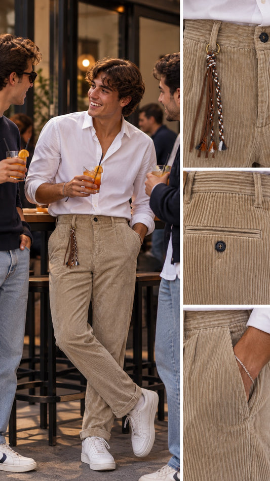 Pantalone in velluto a costa larga cammello