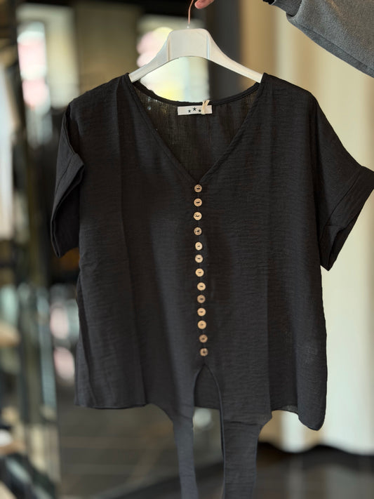 Blusa con fiocco nera con in taglia unica 2470