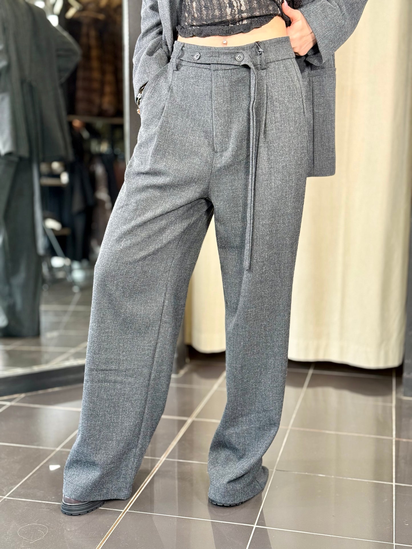 Pantalone palazzo grigio scuro cintura con bottoni 2222