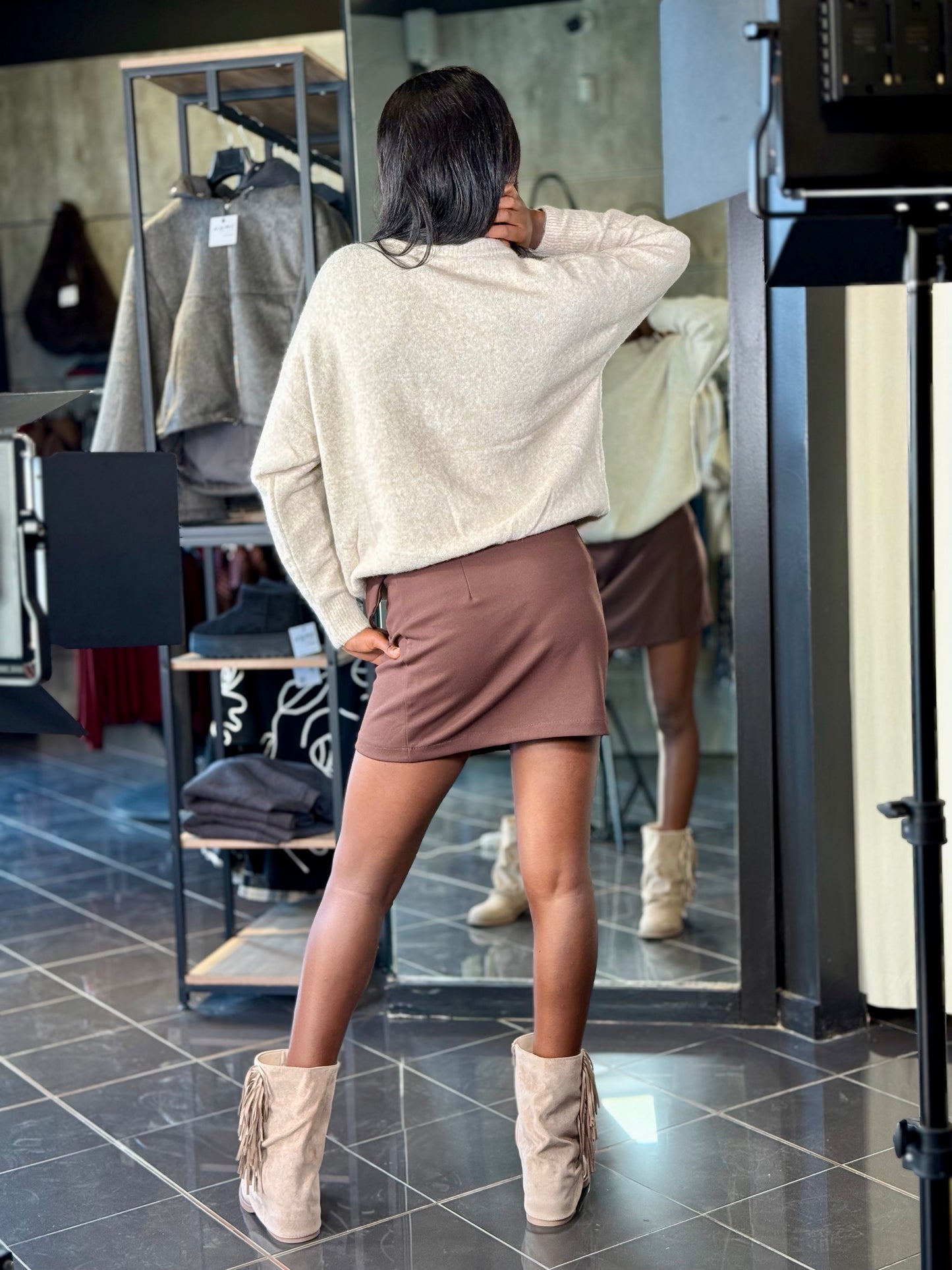 Maglione oversize beige con taschino in taglia unica 2261