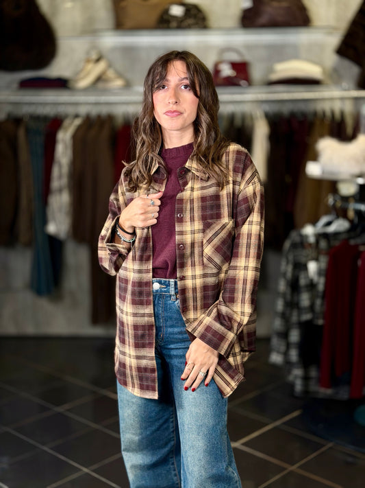 Camicia scozzese bordeaux oversize in taglia unica 2246