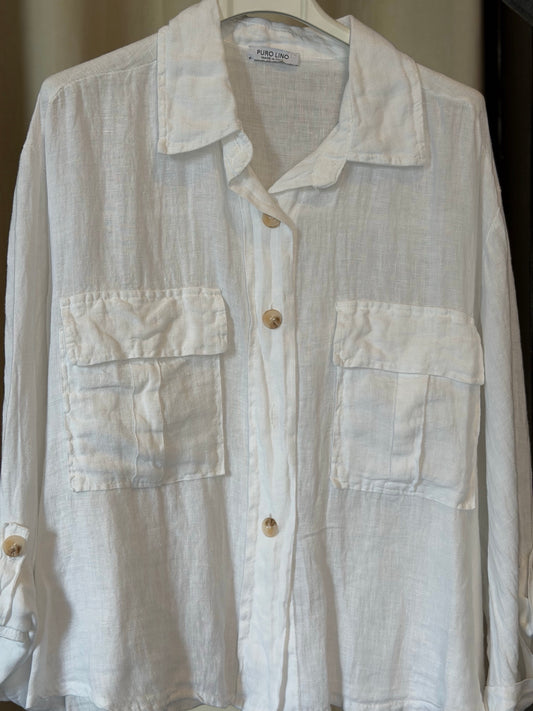 Camicia in lino bianca in taglia unica 2558