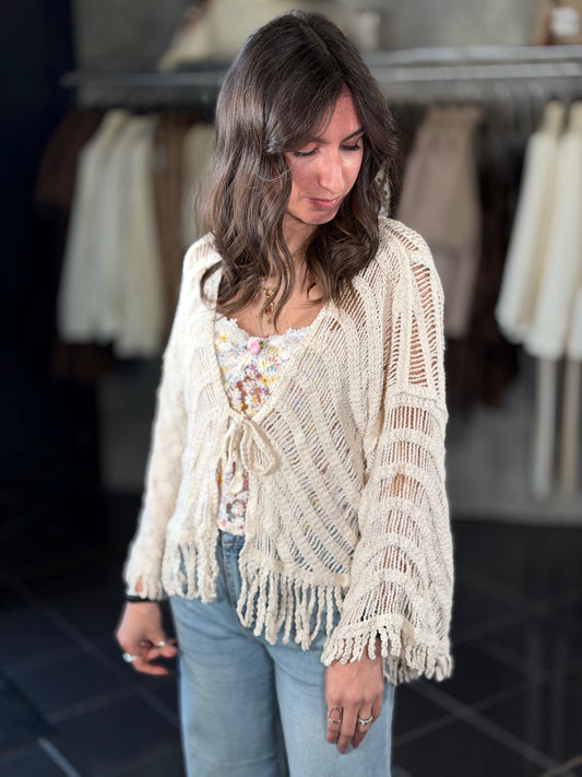 Cardigan traforato sabbia in taglia unica 2220
