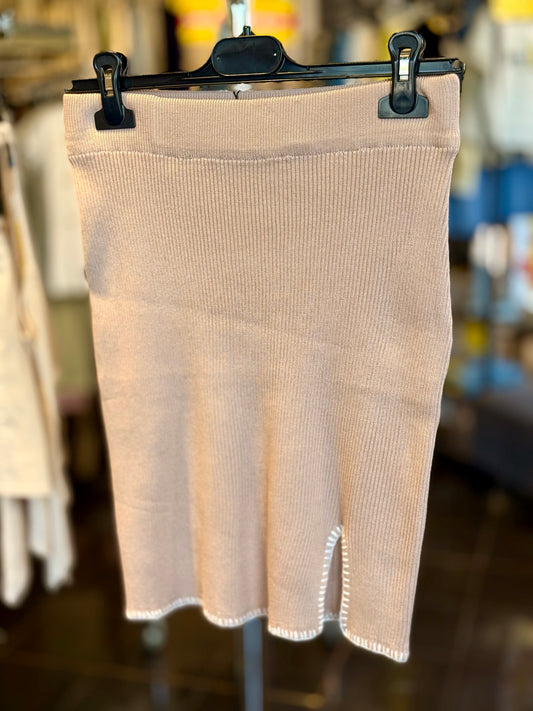 Gonna in maglia a coste beige in taglia unica