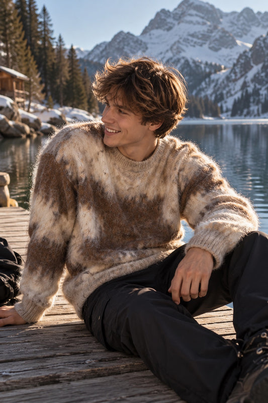 Maglione effetto peluche marrone e beige