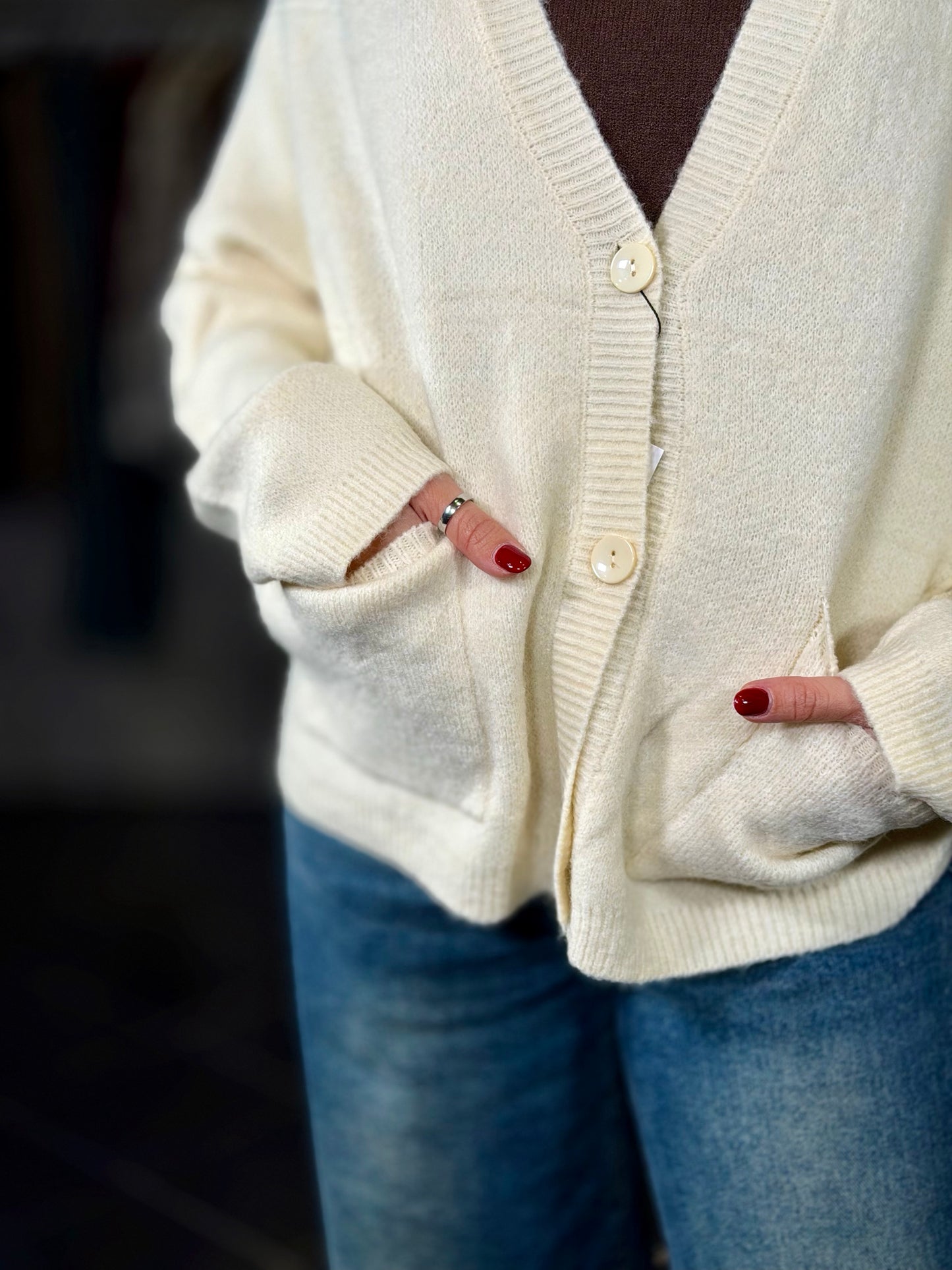 Cardigan panna quadrato in taglia unica 2397