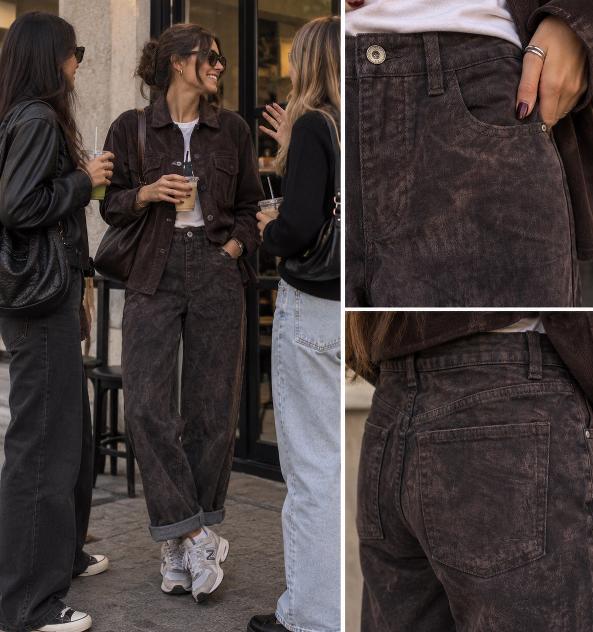 Jeans marrone effetto vintage délavé
