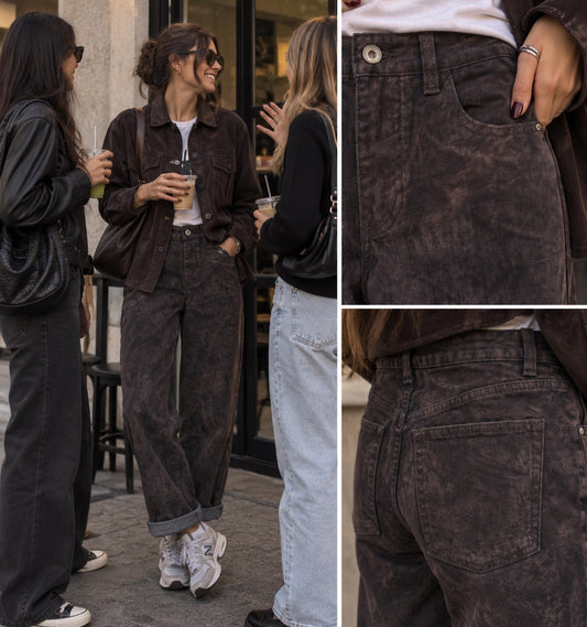 Jeans marrone effetto vintage délavé
