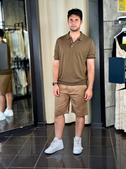 Bermuda in misto lino marrone con coulisse 757