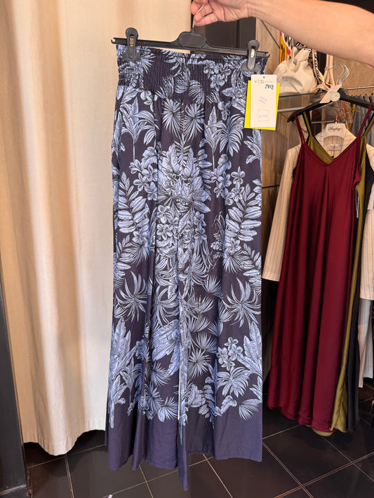 Pantalone a palazzo blu con foliage in taglia unica 2712