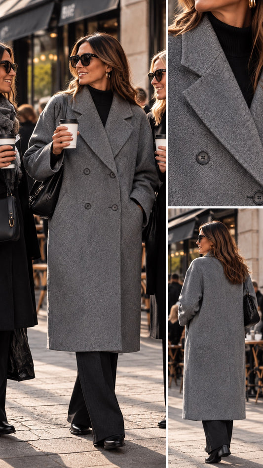 Cappotto doppiopetto oversize grigio in taglia unica