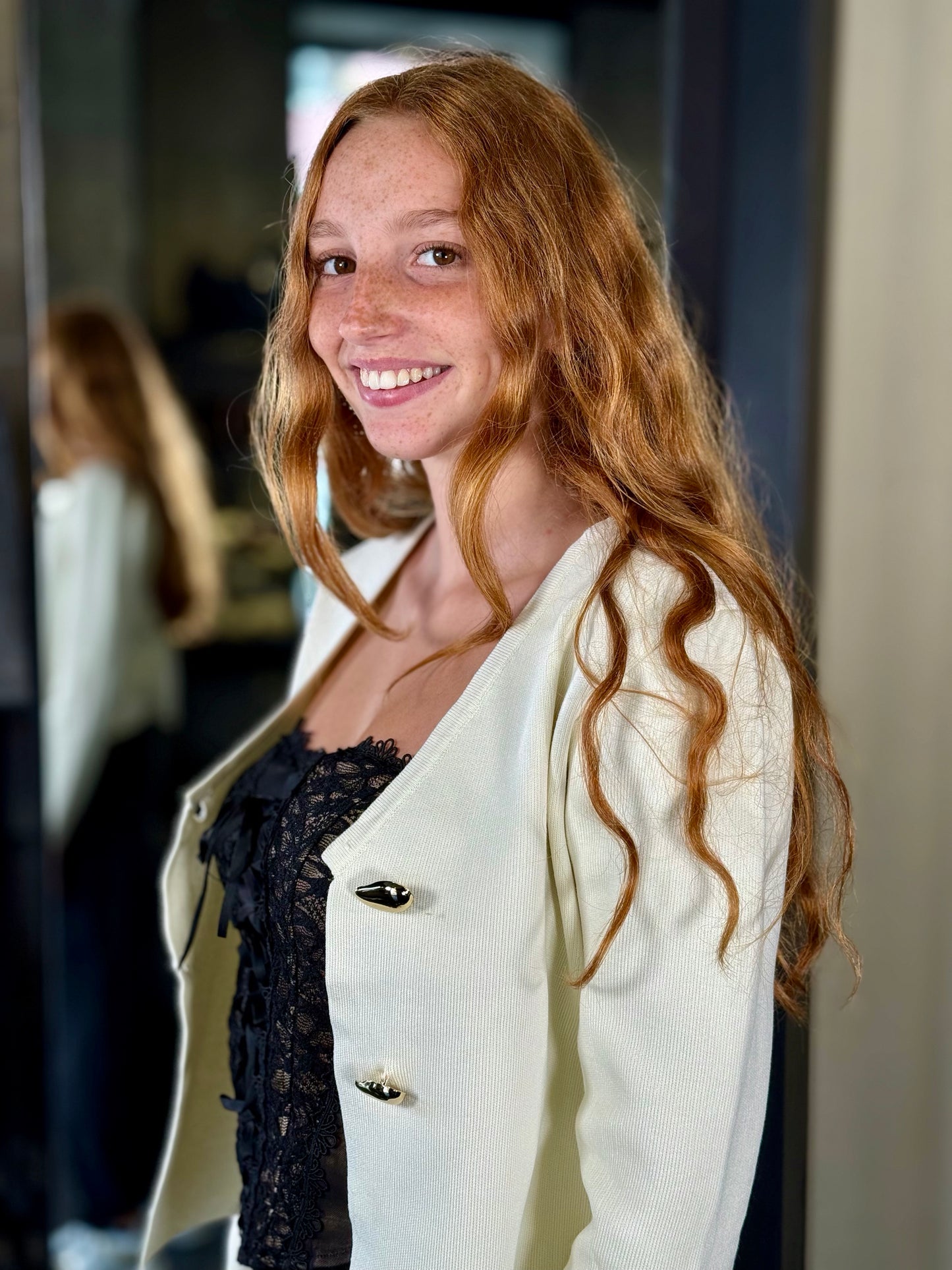 Cardigan panna con bottone a goccia oro in taglia unica 2016