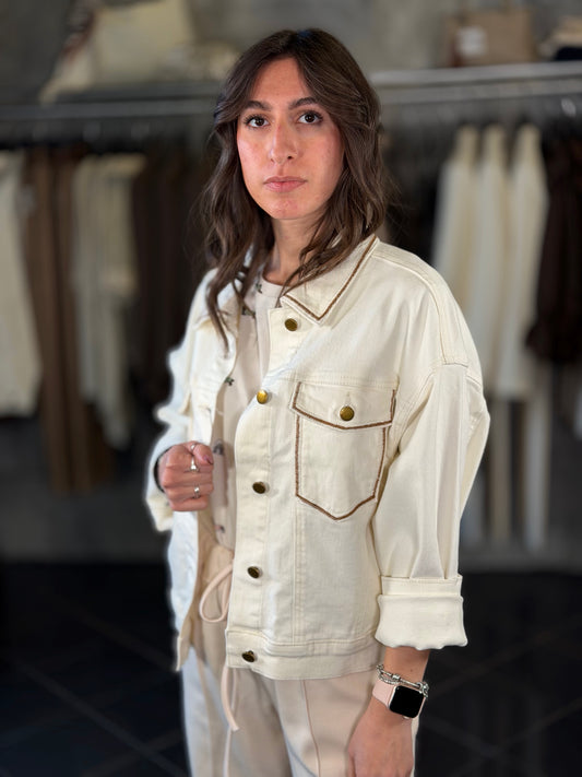 Giubbino in jeans bianco latte 2055