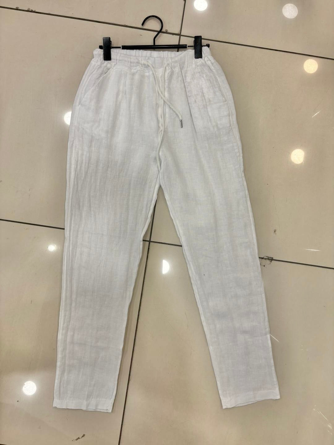 Pantalone in lino bianchi con coulisse 2446