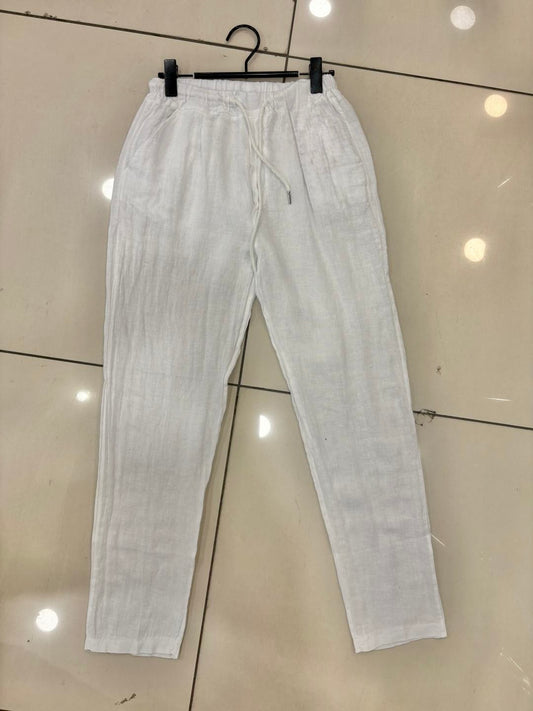 Pantalone in lino bianchi con coulisse 2446