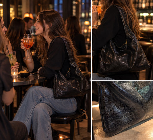 Maxi bag a spalla effetto invecchiato nera