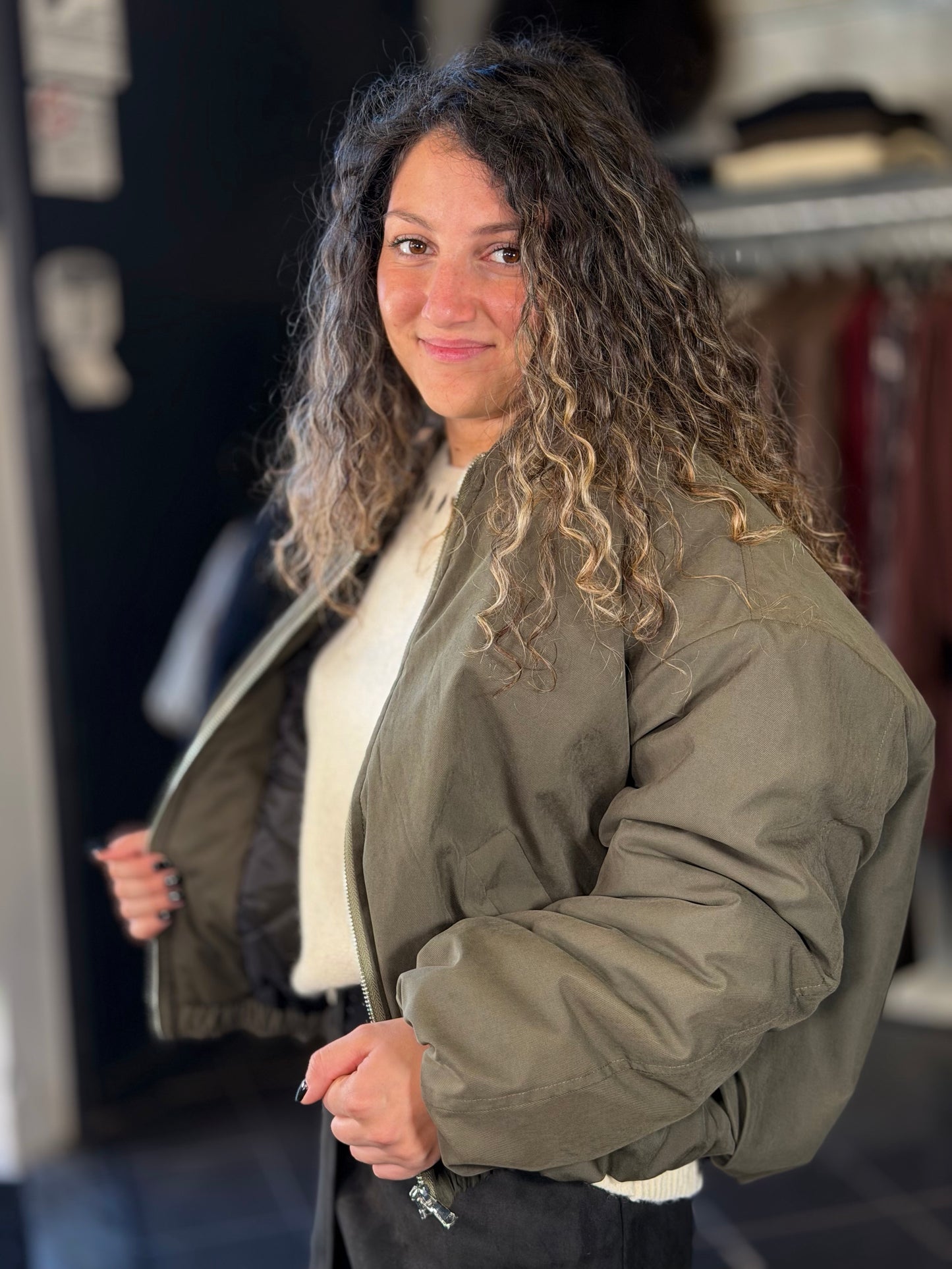 Bomber oversize verde militare in taglia unica 2438