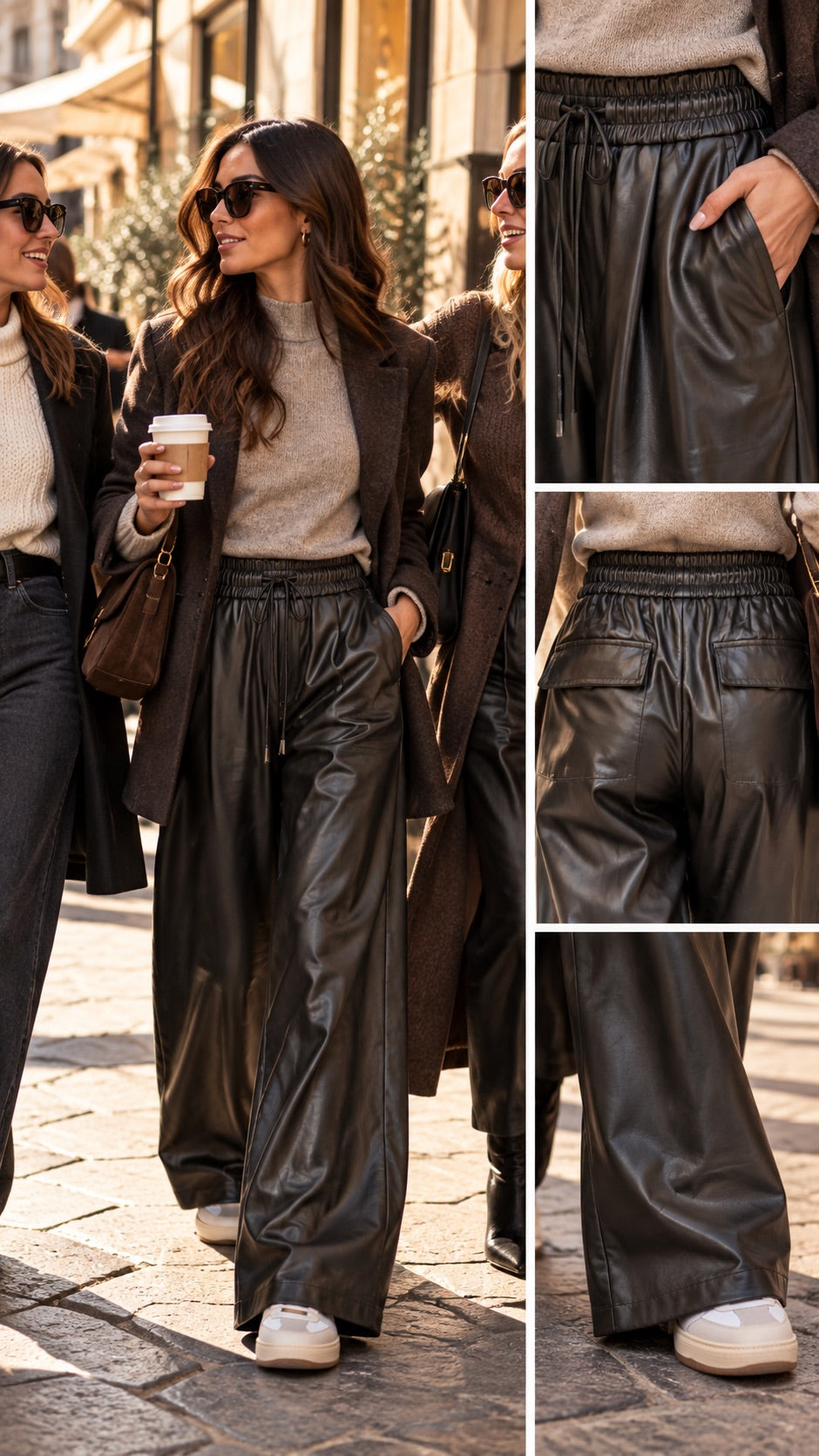 Pantalone in similpelle Nero con coulisse in vita