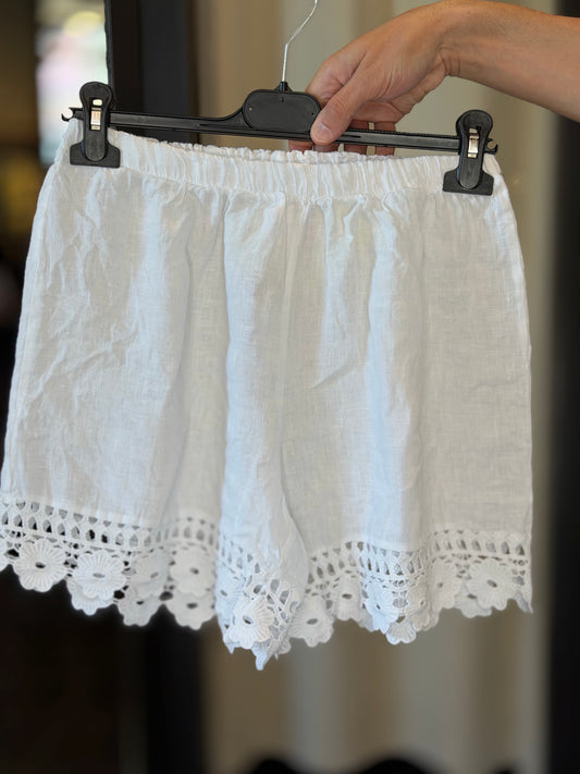 Shorts bianco in lino con ricamo in taglia unica 2860
