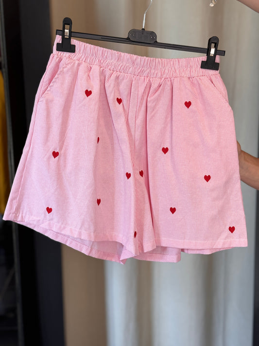 Shorts a righe rosa e cuori rossi in taglia unica 2924