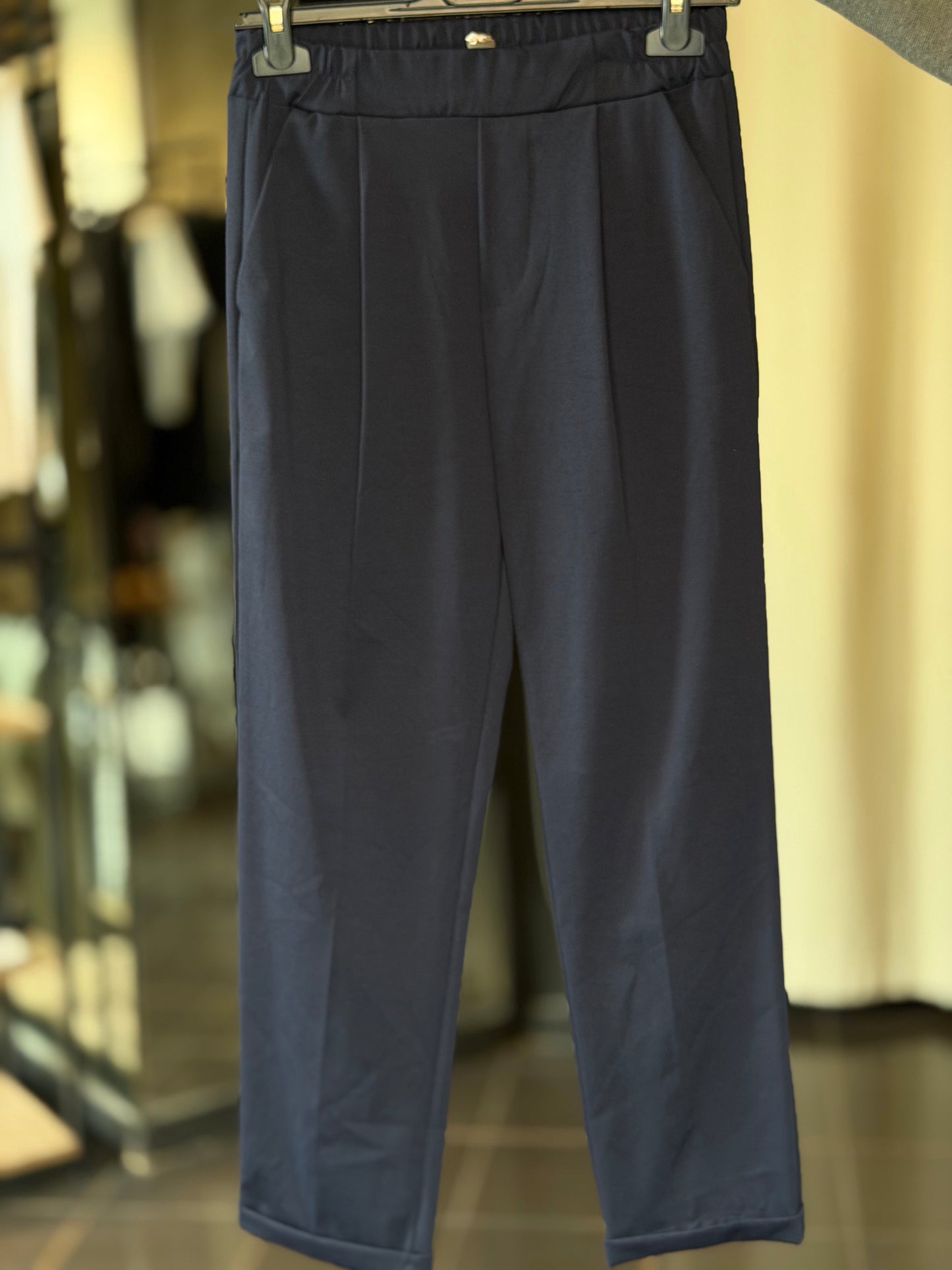 Pantalone blu Slim con elastico in vita 2537