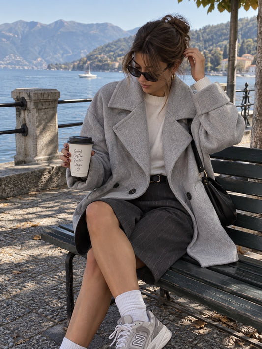 Cappottino grigio doppiopetto oversize