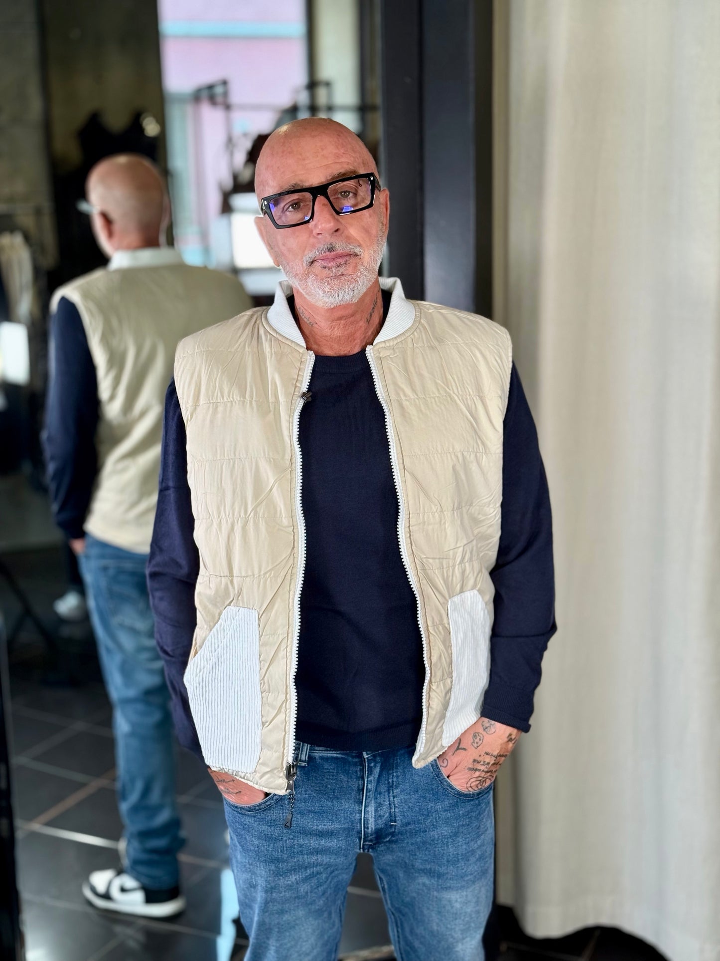 Gilet effetto velluto a coste bianco reversibile beige 2302