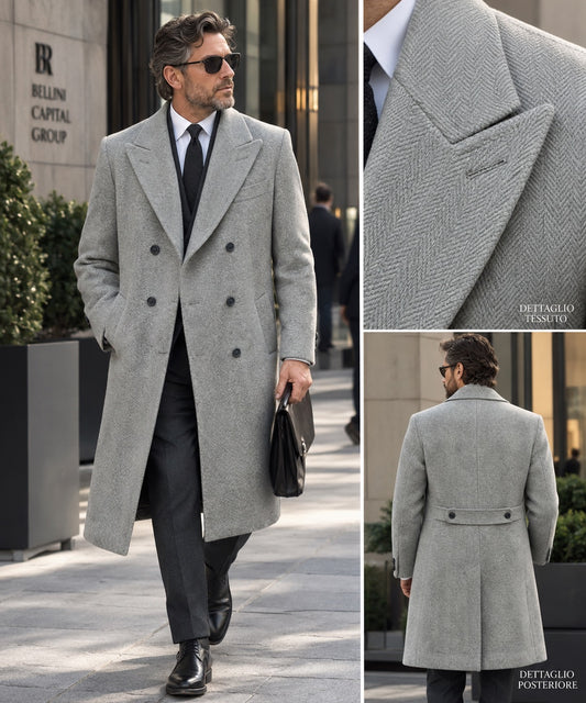 Cappotto doppiopetto spigato grigio chiaro
