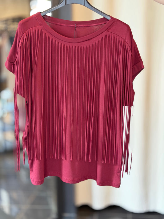 T-shirt con frange bordeaux in taglia unica 2961