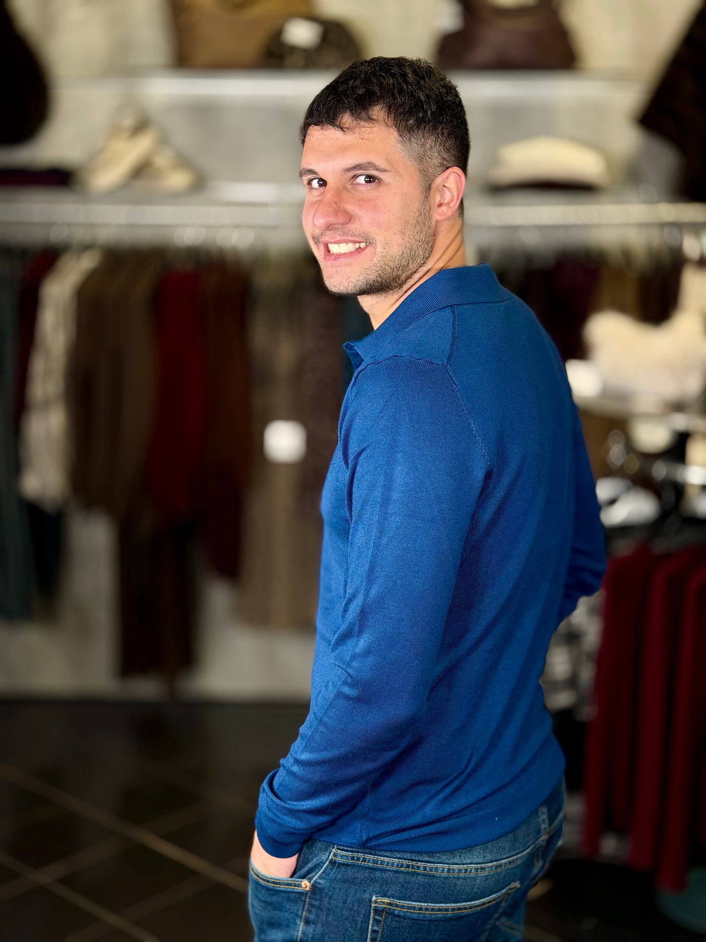 Polo in maglia a maniche lunghe blu 2326