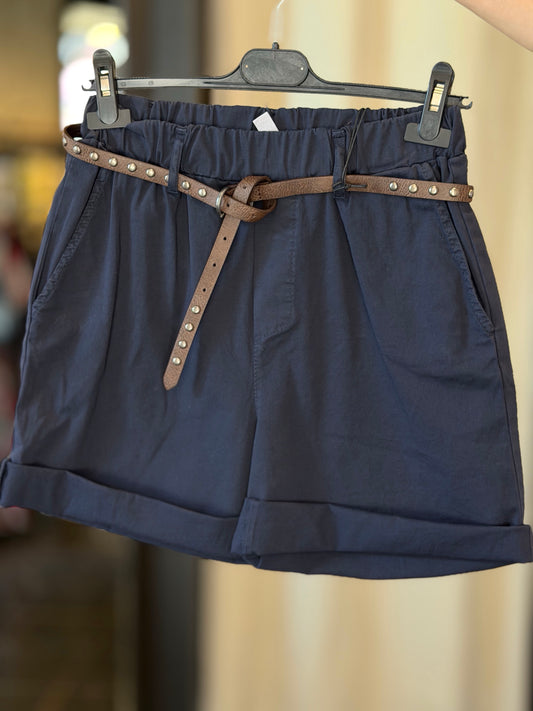 Bermuda in cotone blu con cintura 2840