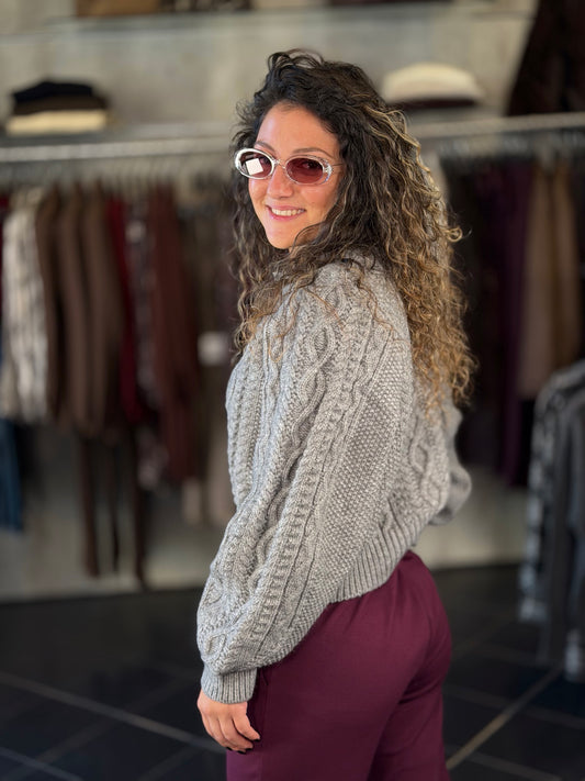 Cardigan crop con maniche a sbuffo grigio in taglia unica 2457