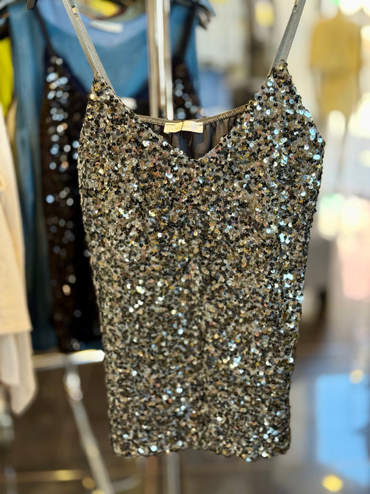 Top con paillettes grigio in taglia unica