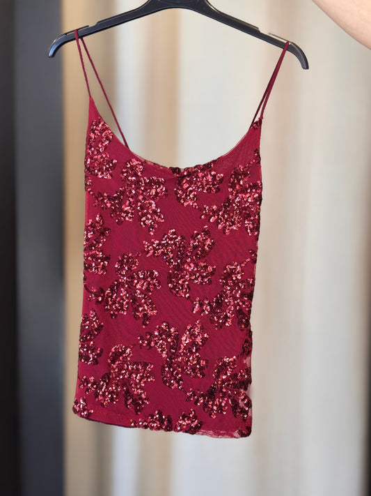 Top Bordeaux con brillantini in taglia unica 2777