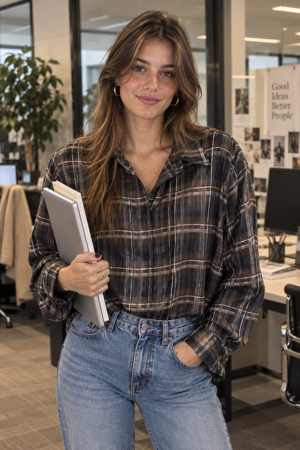 Camicia scozzese con filo di lurex in taglia unica
